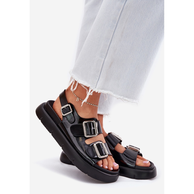 Leder lackierte Frauensandalen mit Big Star RR2746662 Black Schnallen schwarz 1