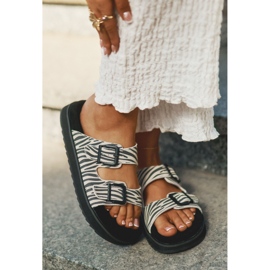Women's Suede Flip Flops mit D.Franklin DFSH405002 Zebra Schnallen beige 4