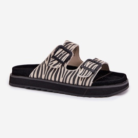 Women's Suede Flip Flops mit D.Franklin DFSH405002 Zebra Schnallen beige 1