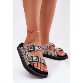 Women's Suede Flip Flops mit D.Franklin DFSH405002 Zebra Schnallen beige 3