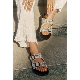 Women's Suede Flip Flops mit D.Franklin DFSH405002 Zebra Schnallen beige 9