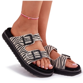 Women's Suede Flip Flops mit D.Franklin DFSH405002 Zebra Schnallen beige 13
