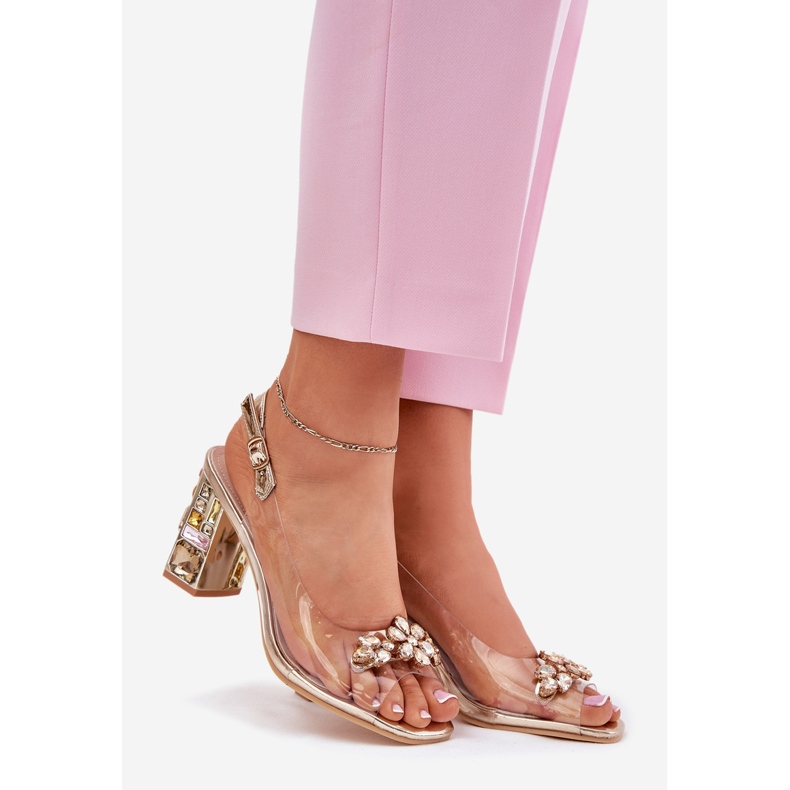 Vinceza Transparente Sandalen auf dem Pfosten mit Vincez Crystals 70110 Zlotys golden 1