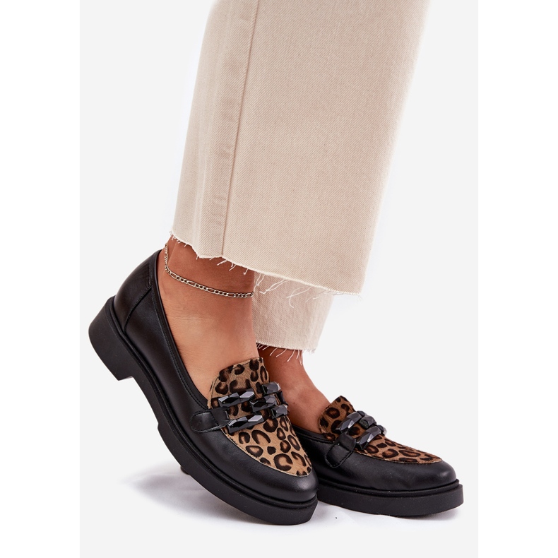 Leder -Laibers mit einem Ornament und Leopardenmuster Laura Messi 2965 Schwarz 1