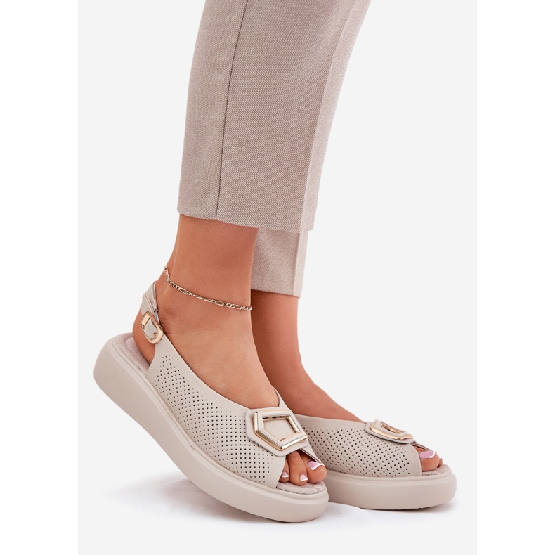 S.Barski Frauen Ledersandalen mit einer Verzierung von S. Barski LR51-786 Beige 1