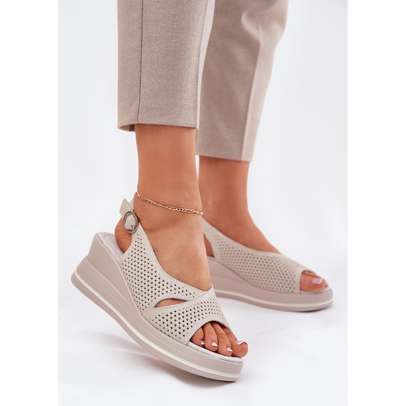 S.Barski Frauen Ledersandalen S. Barski LR51-660 Openwork Beige 2