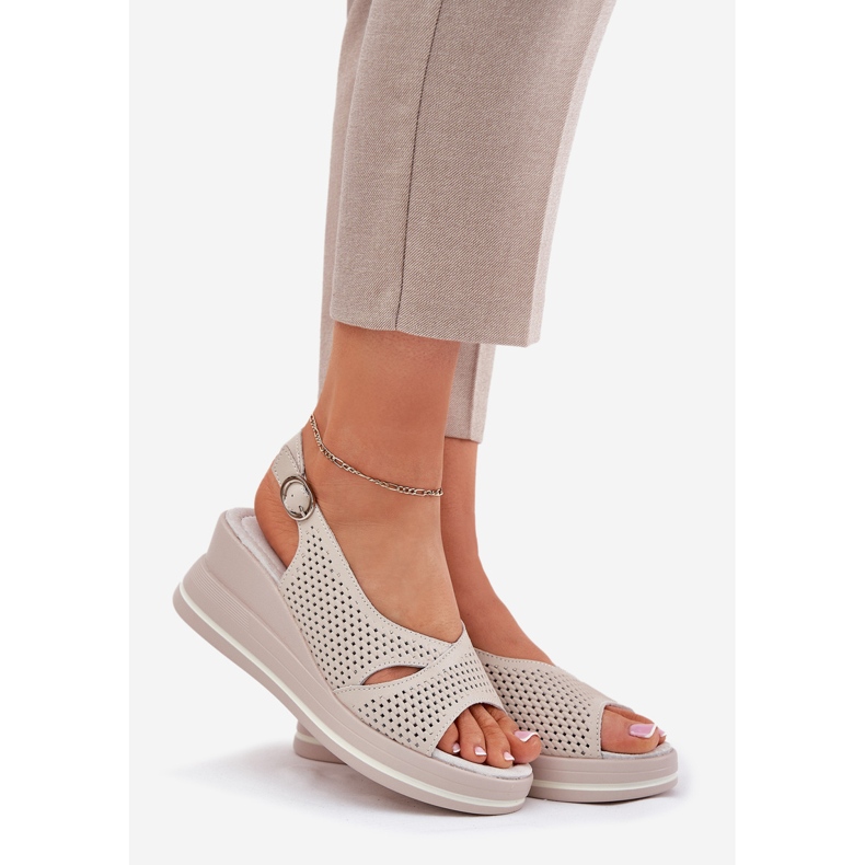 S.Barski Frauen Ledersandalen S. Barski LR51-660 Openwork Beige 1