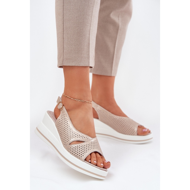 S.Barski Frauen Ledersandalen S. Barski LR51-660 Openwork Golden 2