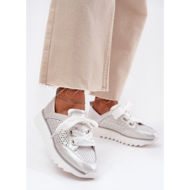 S.Barski Damen-Leder-Sneaker für Frauen auf der Silberplattform LR51-796 2