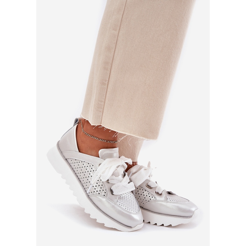 S.Barski Damen-Leder-Sneaker für Frauen auf der Silberplattform LR51-796 silber- 1