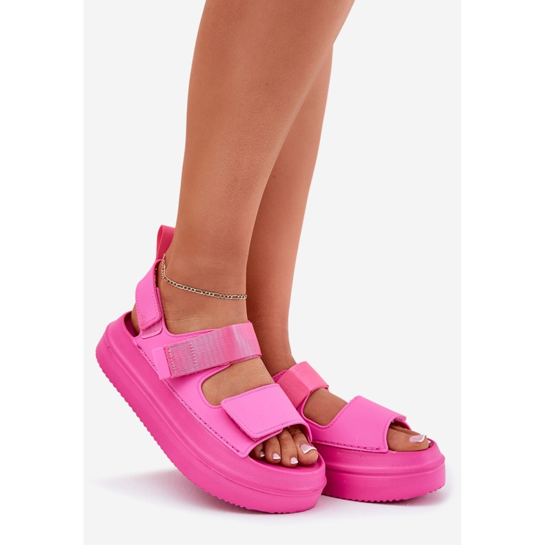 Inna Frauensandalen auf der Plattform mit Klettverschluss Fuchsia rosa 1