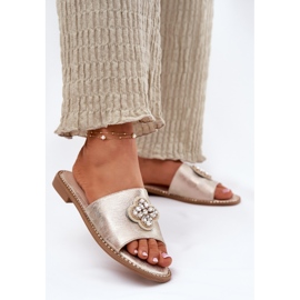 S.Barski Flatheeled-Flip-Flops für Frauen mit einem dekorativen Detail S. Barski Kv51-087 PLN golden 2