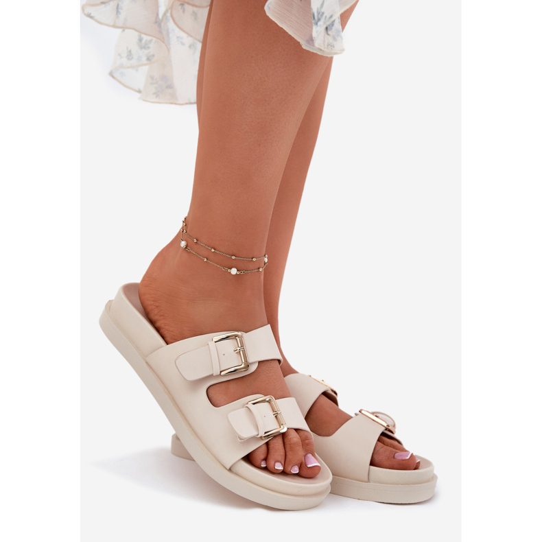 EVento Frauenflip flops mit goldenen Schnallen Beige 1