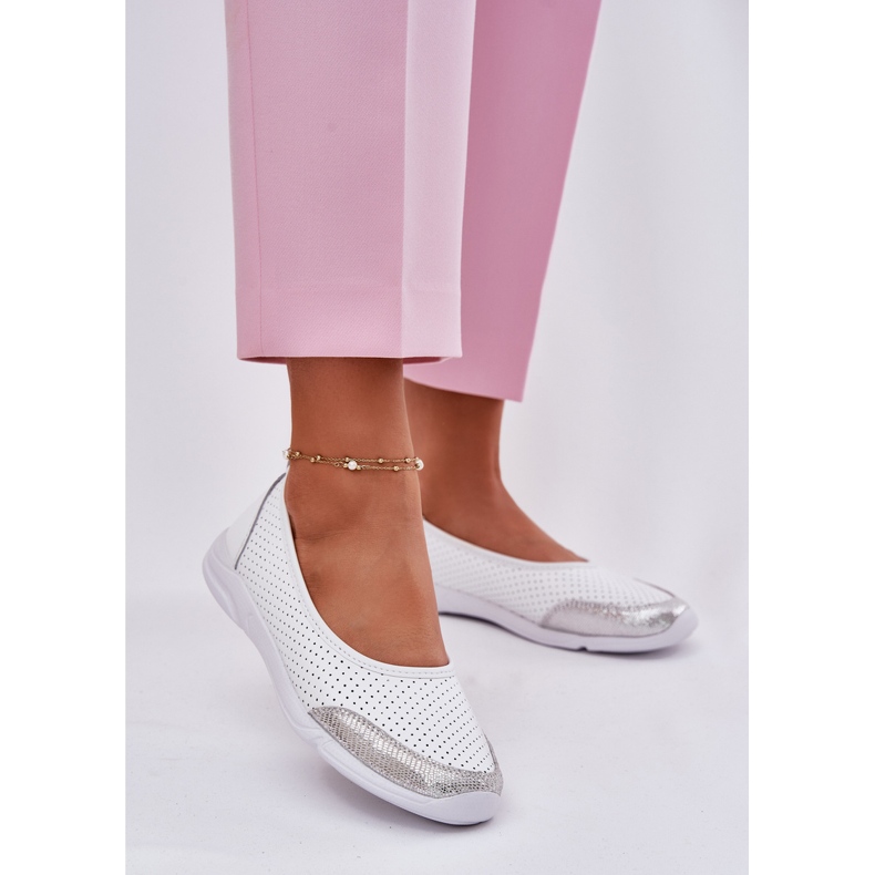 EVento Frauen Leder Openwork weiße Ballerinas 2