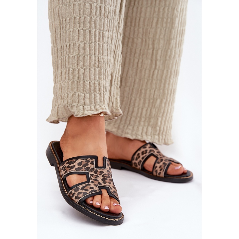 Leder flacher Leopard Flip Flops Zazoo 40383 Schwarz 2