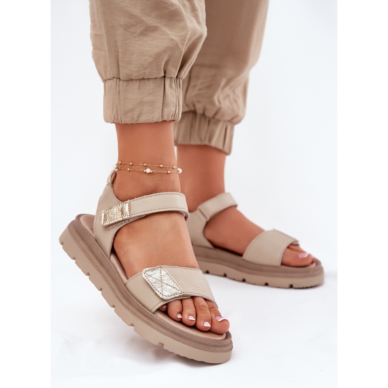 Damen -Ledersandalen für Frauen auf der Zazoo 40443 Beige Plattform 2