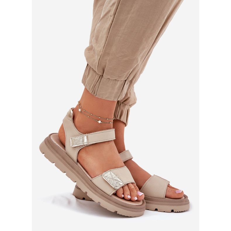 Damen -Ledersandalen für Frauen auf der Zazoo 40443 Beige Plattform 1