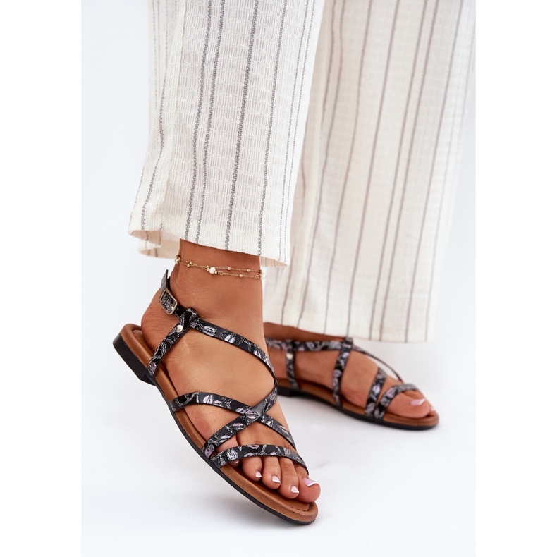 Flache Leder Frauen Sandalen Maciejka 06635-05 Schwarz 2