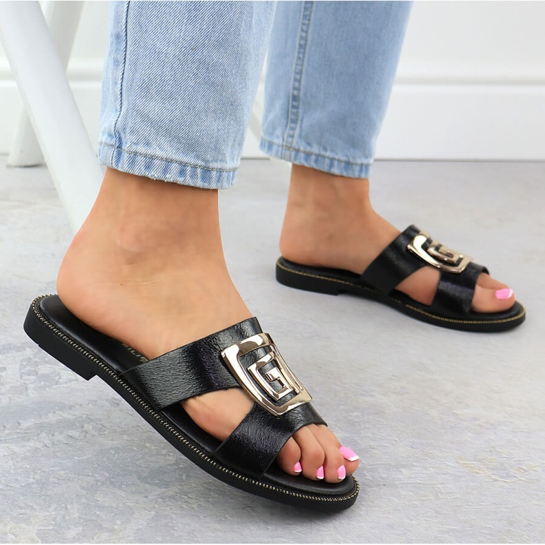 Schwarze Damenhausschuhe mit Ornament schwarz Filippo 1