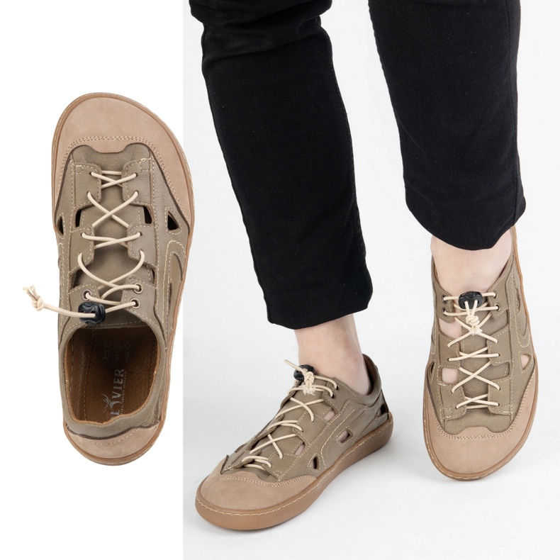 Männer barfuß Lederschuhe Olivier 320 kz mit brauner Belüftung 2