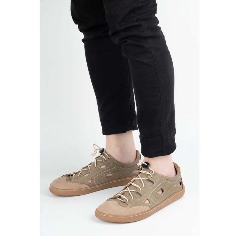 Männer barfuß Lederschuhe Olivier 320 kz mit brauner Belüftung 1