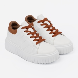 Shelvt Weiße Sneaker brauner Einsätze für Frauen 3