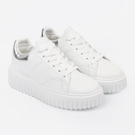 Shelvt Weiße Frauen -Turnschuhe mit silbernen Einsätzen silber- 3