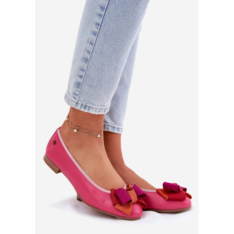 Leder-Ballerinas mit einem Bogen Maciejka P6801-15 Fuchsja rosa 1