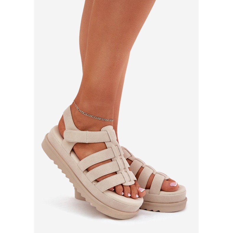 Inna Frauensandalen auf der Plattform Öko Wildleder Beige 1