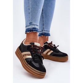 Inna Frauen -Sneaker auf der Plattform mit doppelter Schnürung Black Leopard Print schwarz 2