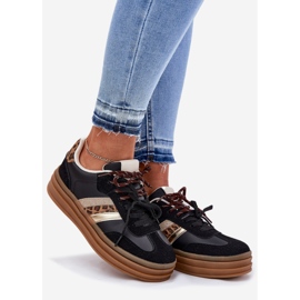 Inna Frauen -Sneaker auf der Plattform mit doppelter Schnürung Black Leopard Print schwarz 1