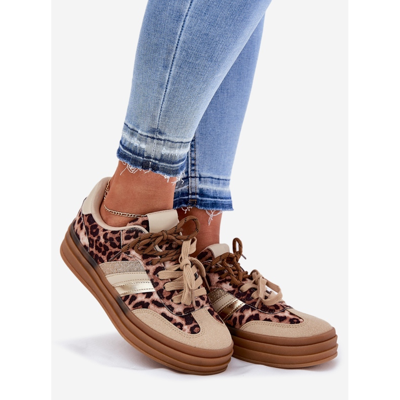Inna Frauen -Sneaker auf der Plattform mit Double -Schnürung Beige Leopard 1