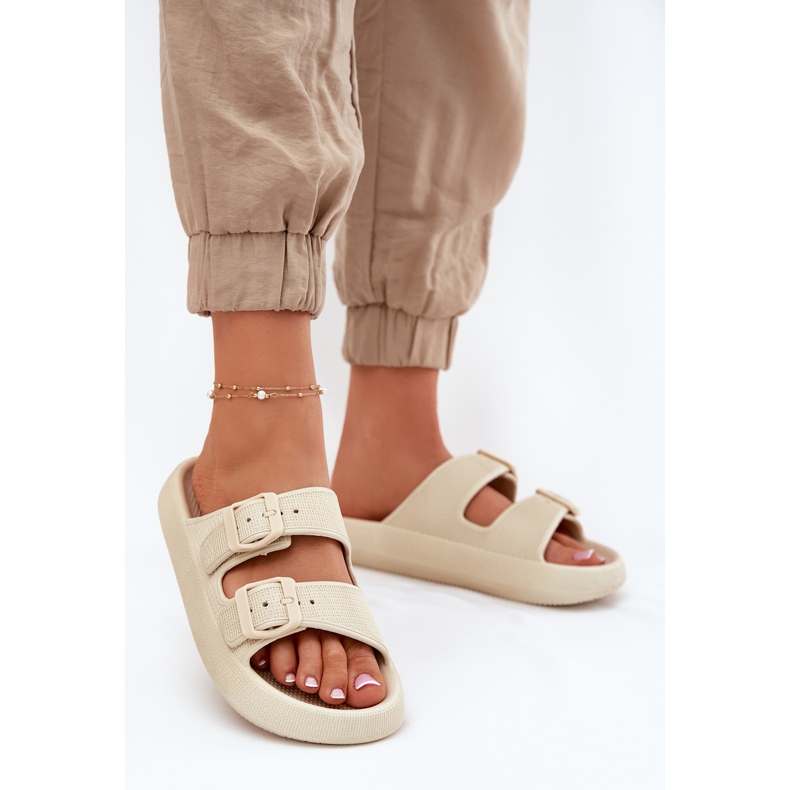 Inna Damenflip flops auf der Plattform mit beige Schnallen 2