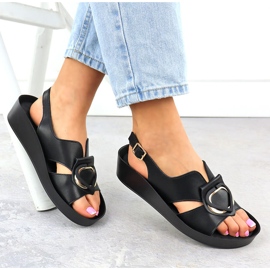 S.Barski Damen-Ledersandalen auf Keilen Czarne S. Barski Kv51-031 schwarz 4