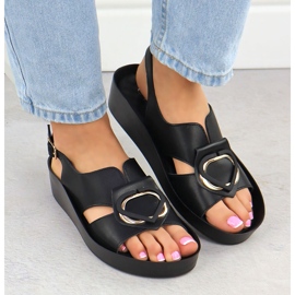 S.Barski Damen-Ledersandalen auf Keilen Czarne S. Barski Kv51-031 schwarz 6