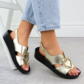 S.Barski Damen-Ledersandalen für Frauen auf den Złote S. Barski Kv51-031 Keil golden 4