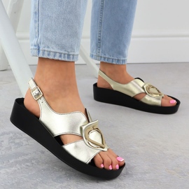 S.Barski Damen-Ledersandalen für Frauen auf den Złote S. Barski Kv51-031 Keil golden 5