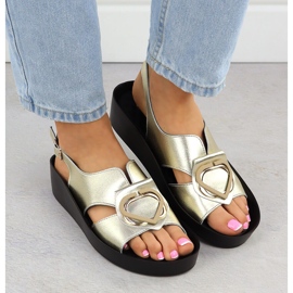S.Barski Damen-Ledersandalen für Frauen auf den Złote S. Barski Kv51-031 Keil golden 6