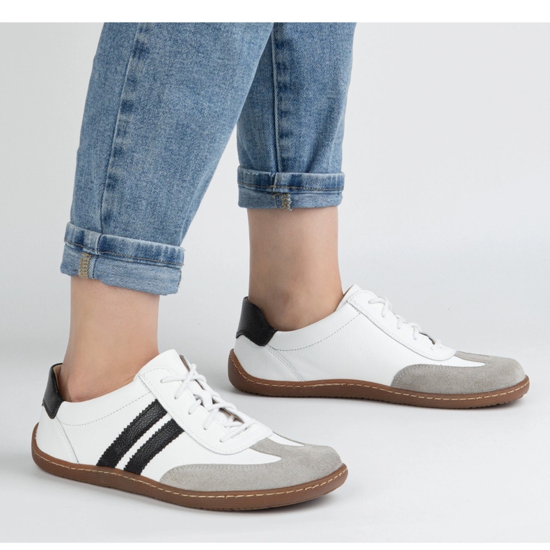 Olivier Barfuß minimalistische Lederschuhe für Frauen 1287 Weiß mit schwarzen Turnschuhen 2