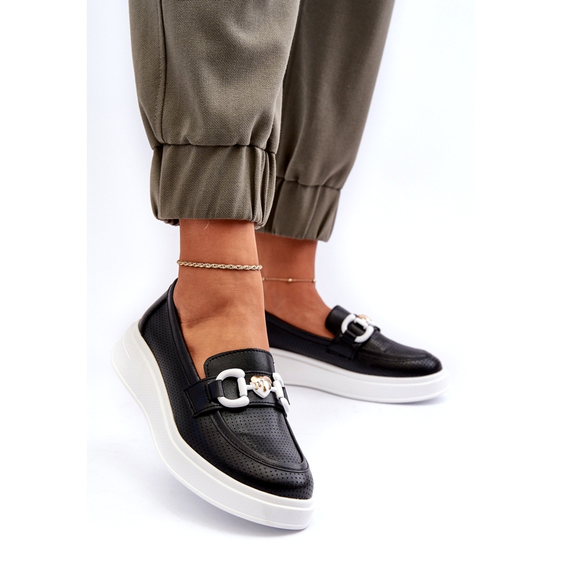 S.Barski Damenleder -Laibers auf Platforma Czarne S. Barski LR720 mit einer Verzierung schwarz 2