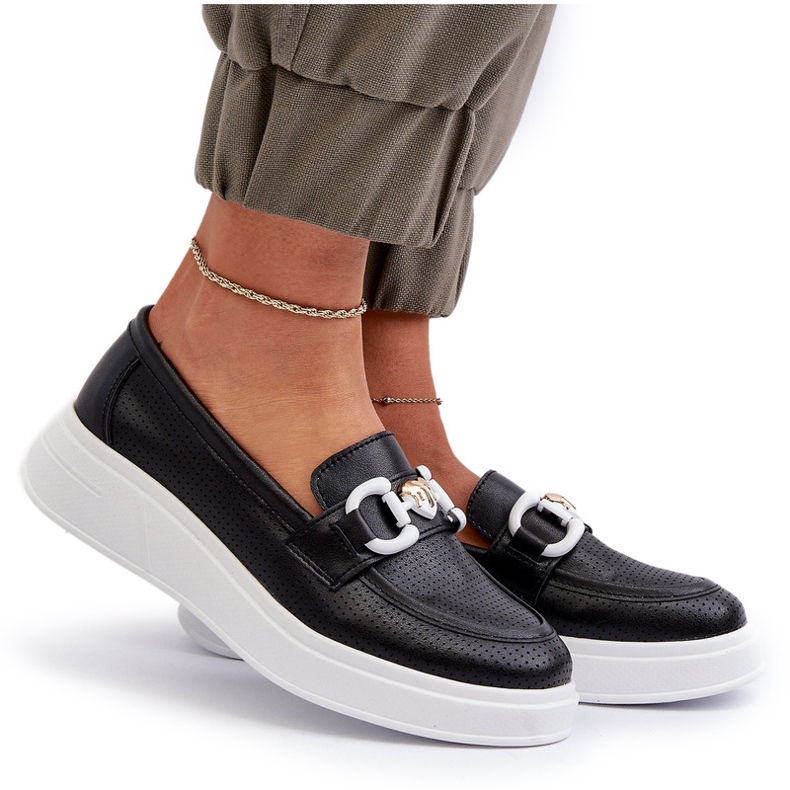 S.Barski Damenleder -Laibers auf Platforma Czarne S. Barski LR720 mit einer Verzierung schwarz 5