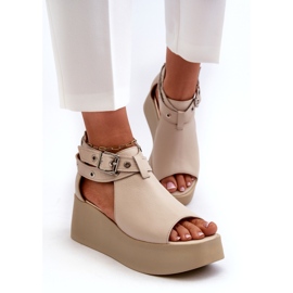 Zazoo 1732 Keilsandaletten aus Leder, Beige 1