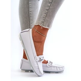 Damen-Ledermokassins mit Verzierung, Weiß S.Barski LR339 3