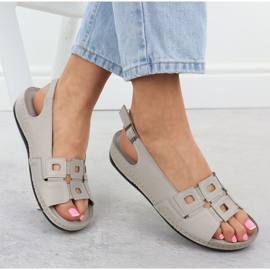 Leder Frauen bequeme Sandalen für graue Keile T.Sokolski L25-178 3