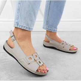 Leder Frauen bequeme Sandalen für graue Keile T.Sokolski L25-178 4