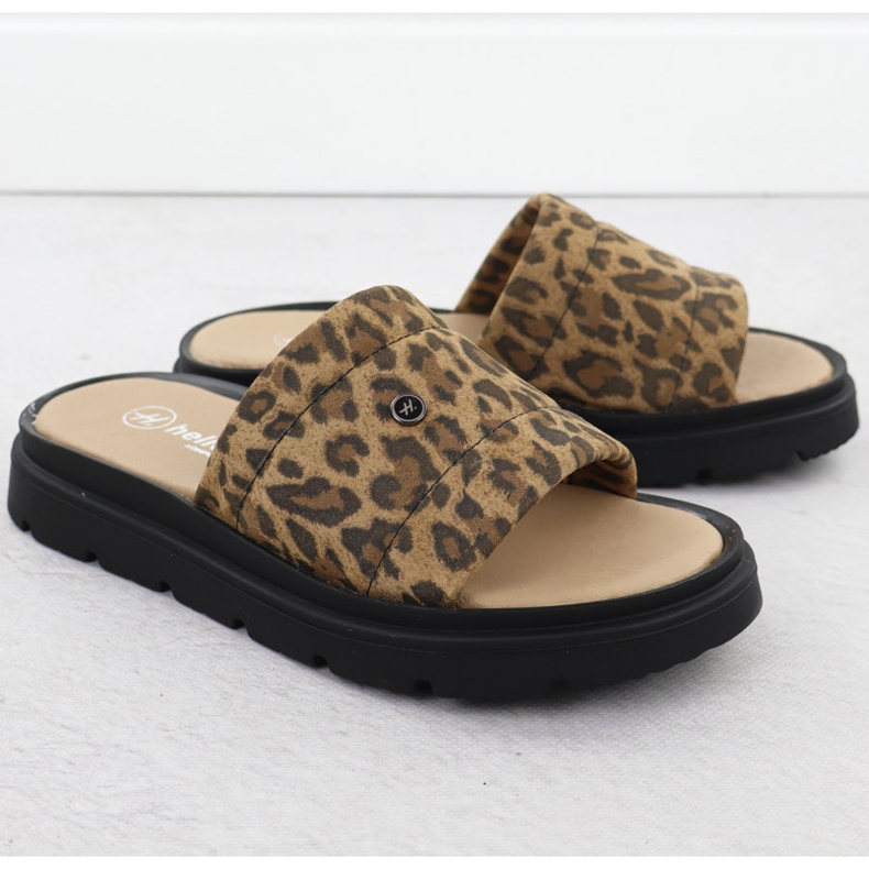 Damen -Leder -Hausschuhe auf der Plattform mit Beige Helios 156.731 2