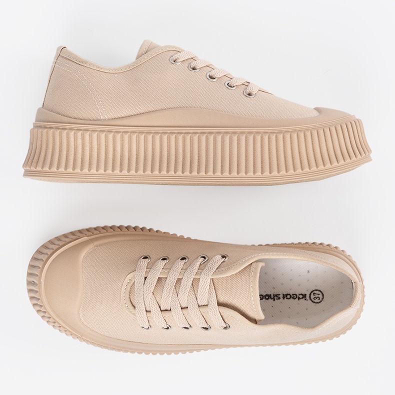 Damen-Plateau-Sneaker zum Schnüren, beige 2