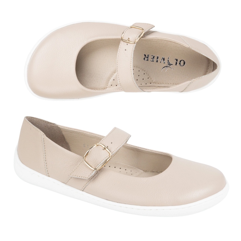 Barfuß Frauen Ballerinas Olivier 1770pol Lederschuhe mit beige Schnalle 1