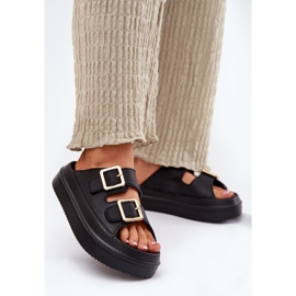 Inna Damenflip flops auf der Plattform mit goldenen Klemmen schwarz 2