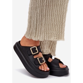 Inna Damenflip flops auf der Plattform mit goldenen Klemmen schwarz 1